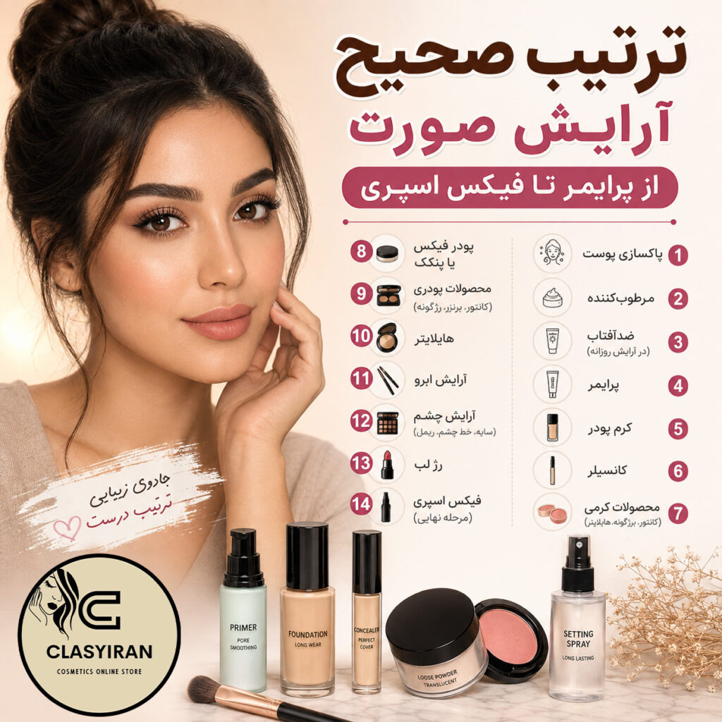 ترتیب صحیح آرایش صورت از پرایمر تا فیکس اسپری